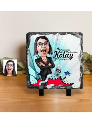 BK Gift Kişiye Özel Bayan Muhasebeci Karikatürlü Dekoratif Doğal Taş - 2