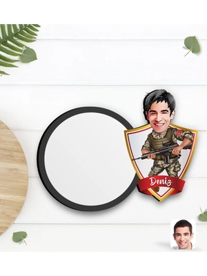 BK Gift Kişiye Özel Asker Karikatürlü Ahşap Bardak Altlığı-1