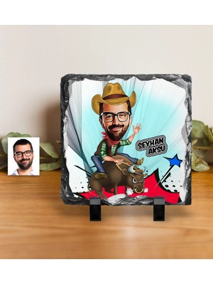 BK Gift Kişiye Özel Bay Rodeocu Karikatürlü Dekoratif Doğal Taş