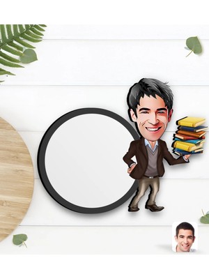 BK Gift Kişiye Özel Erkek Öğretmen Karikatürlü Ahşap Bardak Altlığı