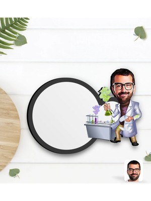 BK Gift Kişiye Özel Erkek Kimya Öğretmeni Karikatürlü Ahşap Bardak Altlığı-2