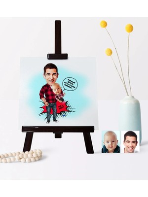 BK Gift Babalar Gününe Özel Baba Oğul Karikatür 19 x 28 cm Ahşap Şovale - 3