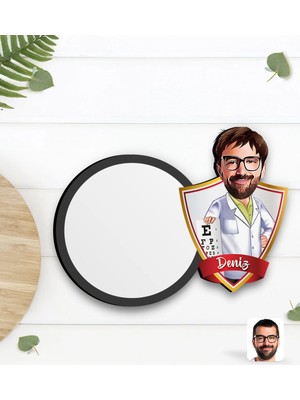 BK Gift Kişiye Özel Erkek Göz Doktoru Karikatürlü Ahşap Bardak Altlığı-1