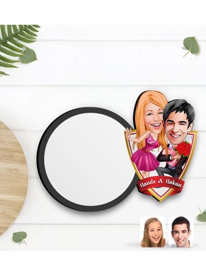 BK Gift Kişiye Özel Sevgililer Karikatürlü Ahşap Bardak Altlığı-9