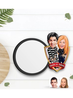 BK Gift Kişiye Özel Sevgililer Karikatürlü Ahşap Bardak Altlığı-7