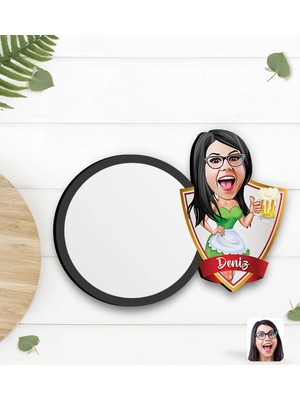 BK Gift Kişiye Özel Kadın Karikatürlü Ahşap Bardak Altlığı-30
