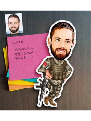 BK Gift Kişiye Özel Asker Karikatürlü Ahşap Magnet-2