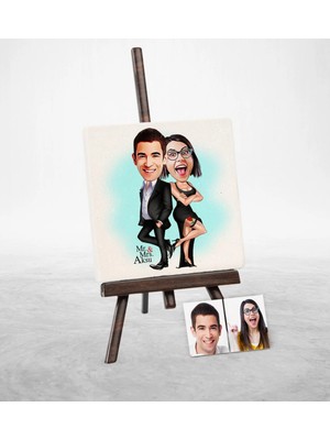 BK Gift Kişiye Özel Mr. & Mrs. Smith Karikatür Şovaleli Doğal Taş