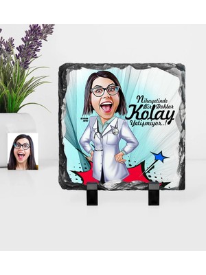 BK Gift Kişiye Özel Bayan Doktor Karikatürlü Dekoratif Doğal Taş - 1