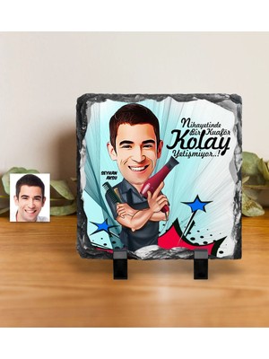 BK Gift Kişiye Özel Bay Kuaför Karikatürlü Dekoratif Doğal Taş - 1