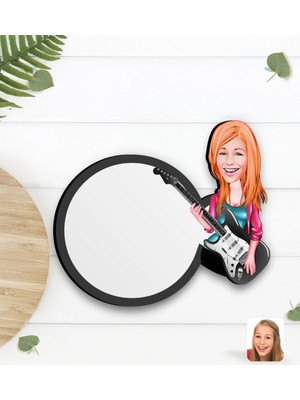BK Gift Kişiye Özel Kadın Gitarist Karikatürlü Ahşap Bardak Altlığı-1