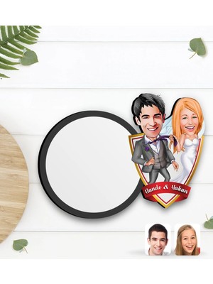 BK Gift Kişiye Özel Evleniyoruz Karikatürlü Ahşap Bardak Altlığı-6