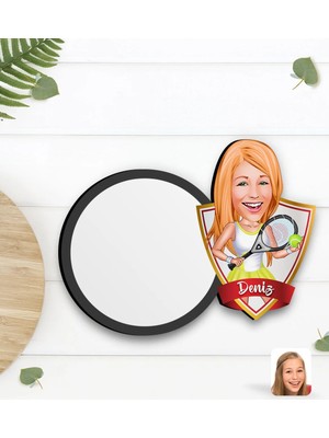 BK Gift Kişiye Özel Kadın Tenis Oyuncusu Karikatürlü Ahşap Bardak Altlığı-2