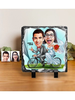 BK Gift Kişiye Özel Gelin Damat Karikatürlü Dekoratif Doğal Taş - 3