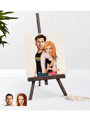 BK Gift Kişiye Özel Sevgililer Karikatürlü Şovaleli Doğal Taş-39