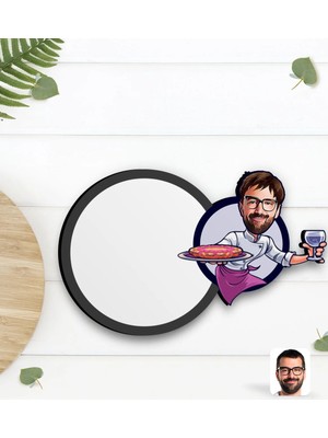 BK Gift Kişiye Özel Erkek Garson Karikatürlü Ahşap Bardak Altlığı-1