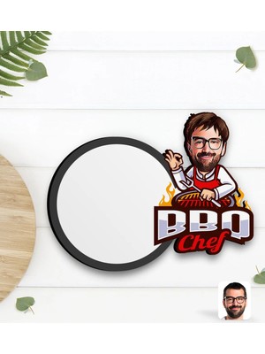 BK Gift Kişiye Özel Erkek Barbekü Chef Karikatürlü Ahşap Bardak Altlığı-1