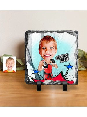 BK Gift Kişiye Özel Çocuk Kick Boks Karikatürlü Dekoratif Doğal Taş