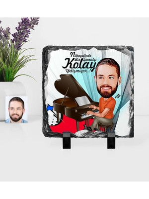 BK Gift Kişiye Özel Bay Piyanist Karikatürlü Dekoratif Doğal Taş - 1