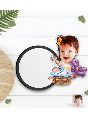 BK Gift Kişiye Özel Bebek Doğum Günü Karikatürlü Ahşap Bardak Altlığı-2