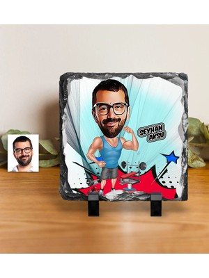BK Gift Kişiye Özel Bay Fitness Karikatürlü Dekoratif Doğal Taş