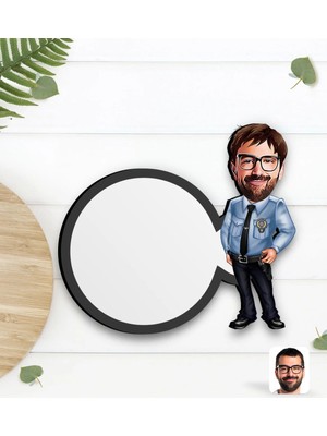 BK Gift Kişiye Özel Erkek Polis Karikatürlü Ahşap Bardak Altlığı-1