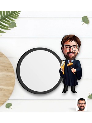 BK Gift Kişiye Özel Erkek Hakim Karikatürlü Ahşap Bardak Altlığı-1