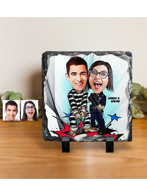 BK Gift Kişiye Özel Sevgililer Karikatürlü Dekoratif Doğal Taş - 7
