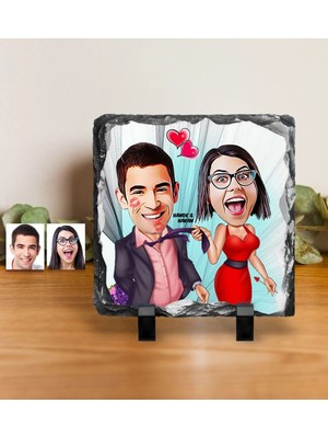 BK Gift Kişiye Özel Sevgililer Karikatürlü Dekoratif Doğal Taş - 4