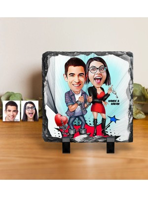BK Gift Kişiye Özel Sevgililer Karikatürlü Dekoratif Doğal Taş - 1