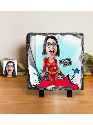 BK Gift Kişiye Özel Şeytan Kadın Karikatürlü Dekoratif Doğal Taş - 1