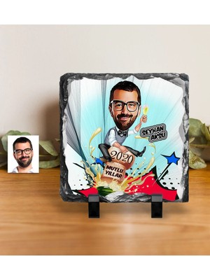 BK Gift Kişiye Özel Bay Yeni Yıl Karikatürlü Dekoratif Doğal Taş