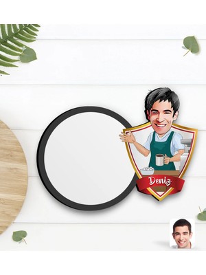 BK Gift Kişiye Özel Barista Karikatürlü Ahşap Bardak Altlığı-1