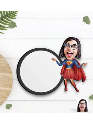 BK Gift Kişiye Özel Süper Anne Karikatürlü Ahşap Bardak Altlığı-1