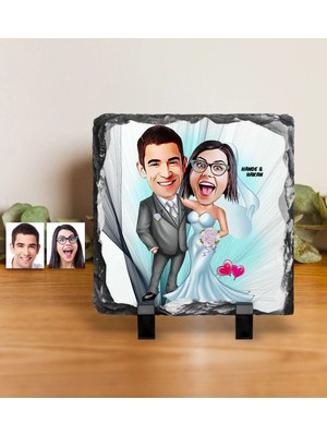 BK Gift Kişiye Özel Gelin Damat Karikatürlü Dekoratif Doğal Taş - 5