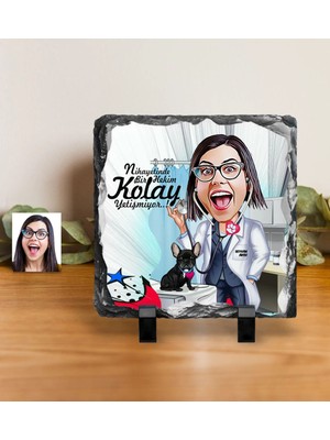 BK Gift Kişiye Özel Bayan Veteriner Hekim Karikatürlü Dekoratif Doğal Taş - 1