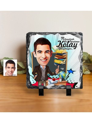 BK Gift Kişiye Özel Bay Öğretmen Karikatürlü Dekoratif Doğal Taş - 2