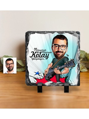 BK Gift Kişiye Özel Bay Gitarist Karikatürlü Dekoratif Doğal Taş - 1