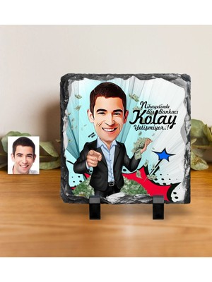 BK Gift Kişiye Özel Bay Bankacı Karikatürlü Dekoratif Doğal Taş - 2