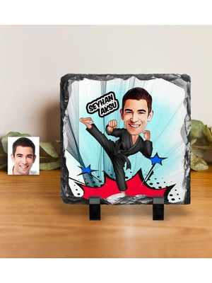 BK Gift Kişiye Özel Bay Karateci Karikatürlü Dekoratif Doğal Taş