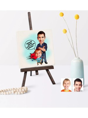 BK Gift Babalar Gününe Özel Baba Oğul Karikatür Şovaleli Doğal Taş - 2