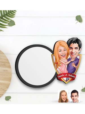 BK Gift Kişiye Özel Sevgililer Karikatürlü Ahşap Bardak Altlığı-3