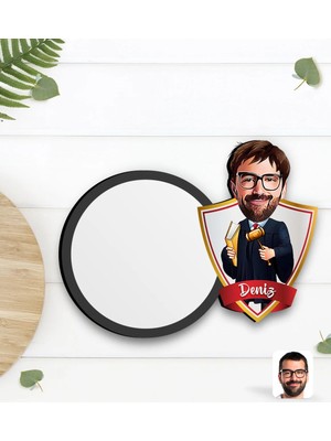 BK Gift Kişiye Özel Erkek Hakim Karikatürlü Ahşap Bardak Altlığı-1