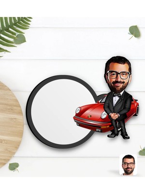 BK Gift Kişiye Özel Erkek Patron Karikatürlü Ahşap Bardak Altlığı-1