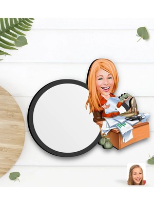 BK Gift Kişiye Özel Kadın Patron Karikatürlü Ahşap Bardak Altlığı-6