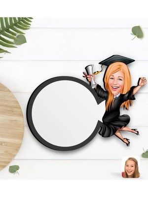 BK Gift Kişiye Özel Kadın Mezun Karikatürlü Ahşap Bardak Altlığı-1