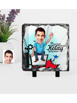 BK Gift Kişiye Özel Bay Bilgisayar Mühendisi Karikatürlü Dekoratif Doğal Taş - 1