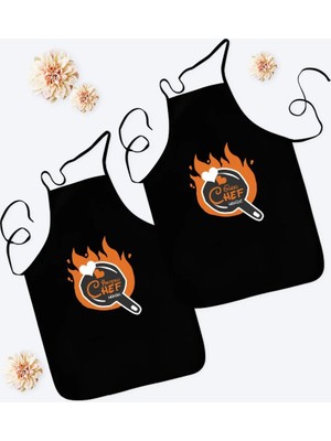 BK Gift Kişiye Özel Ikili Yakışıklı ve Güzel Chef Siyah Mutfak Önlüğü Seti-6