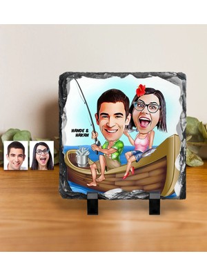 BK Gift Kişiye Özel Sevgililer Karikatürlü Dekoratif Doğal Taş - 9