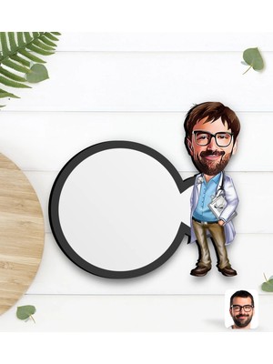 BK Gift Kişiye Özel Erkek Doktor Karikatürlü Ahşap Bardak Altlığı-8